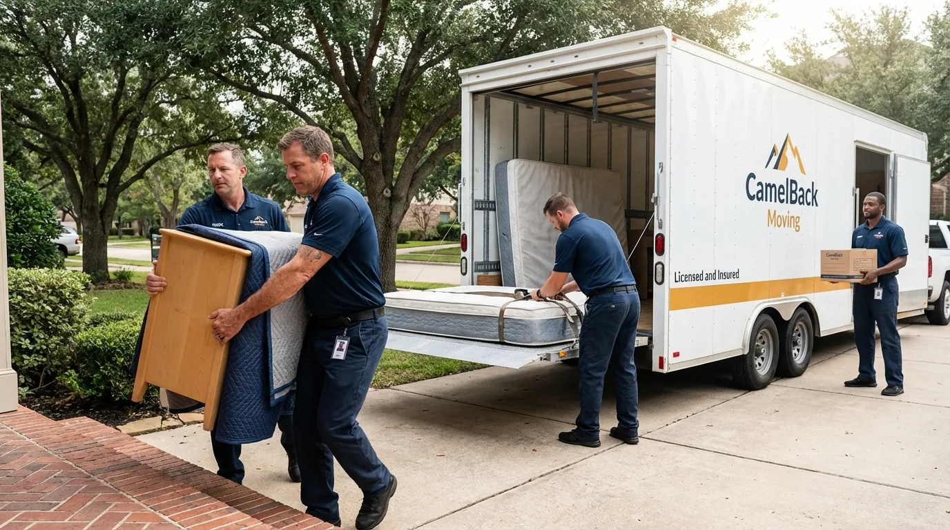 Crew loading residential truck for cross-state move from Philo, IL